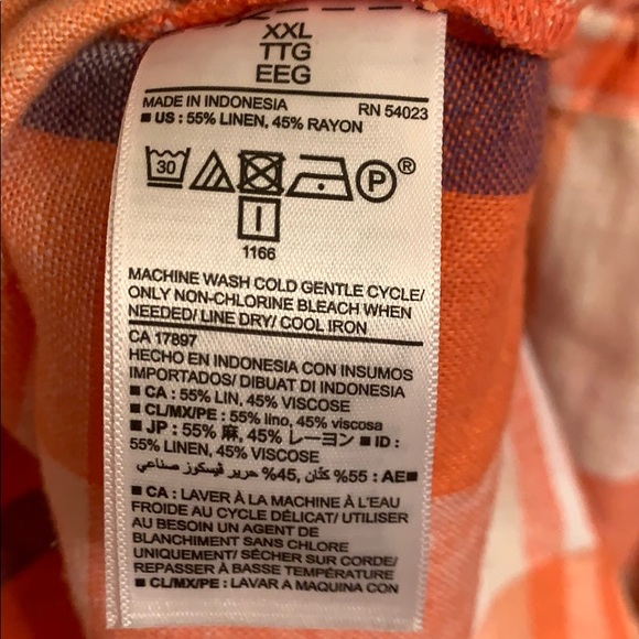 Old navy Linen Orange/Blue Dress with Pockets - Picture 5 of 7